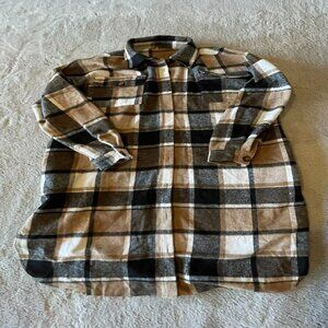 Womens Multicolor Plaid Long Sleeve Button Up Collared Boho Shacket Jacket